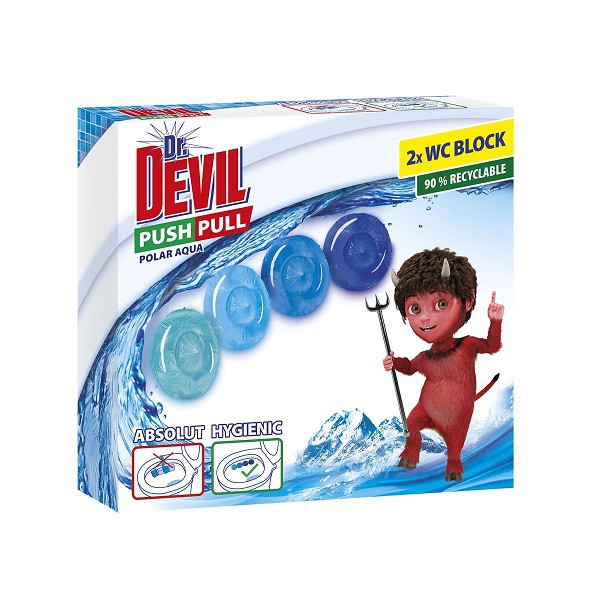 Dr.Devil WC PUSH pull gel 2x20g Polar Aq | Čistící, dezinf.prostř., dezodoranty - Přípravky na WC - Závěsy na WC a pissoárové kostky